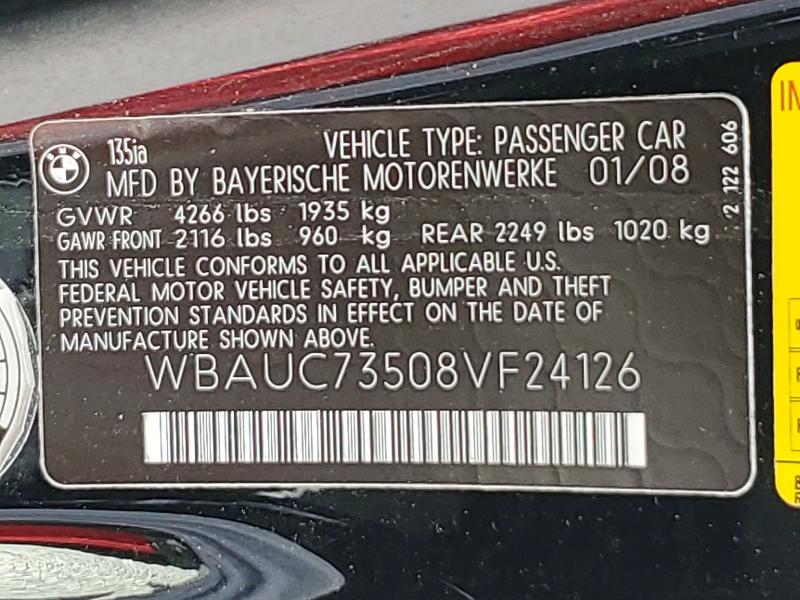 Продаж на аукціоні авто 2008 Bmw 135, vin: WBAUC73508VF24126, номер лоту: 49004986
