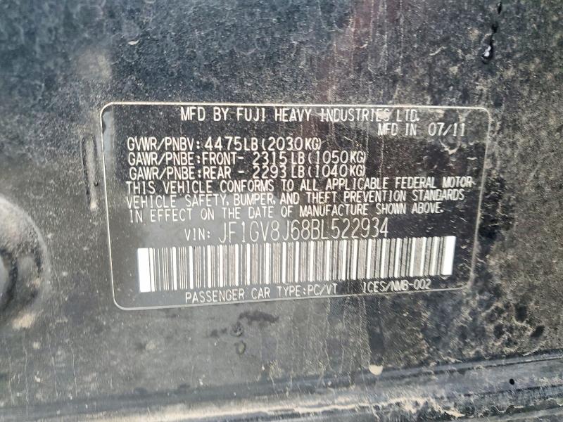 Aukcja sprzedaży 2011 Subaru Impreza, vin: JF1GV8J68BL522934, numer aukcji: 47942336
