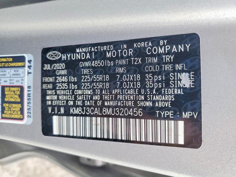 2021 Hyundai Tucson მანქანა იყიდება აუქციონზე, vin: KM8J3CAL8MU320456, აუქციონის ნომერი: 45737346