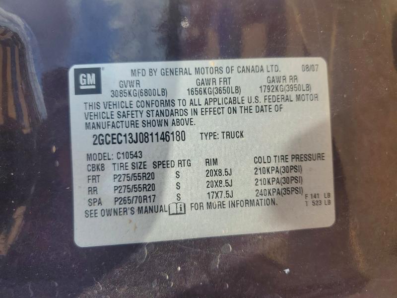 50152426 :رقم المزاد ، 2GCEC13J081146180 vin ، 2008 Chevrolet Silverado مزاد بيع
