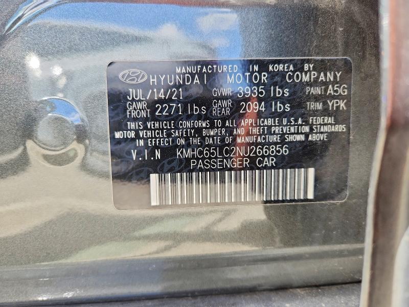 49825456 :رقم المزاد ، KMHC65LC2NU266856 vin ، 2022 Hyundai Ioniq مزاد بيع