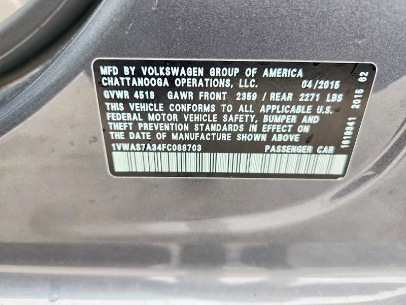 Продажа на аукционе авто 2015 Volkswagen Passat, vin: 1VWAS7A34FC088703, номер лота: 50914636