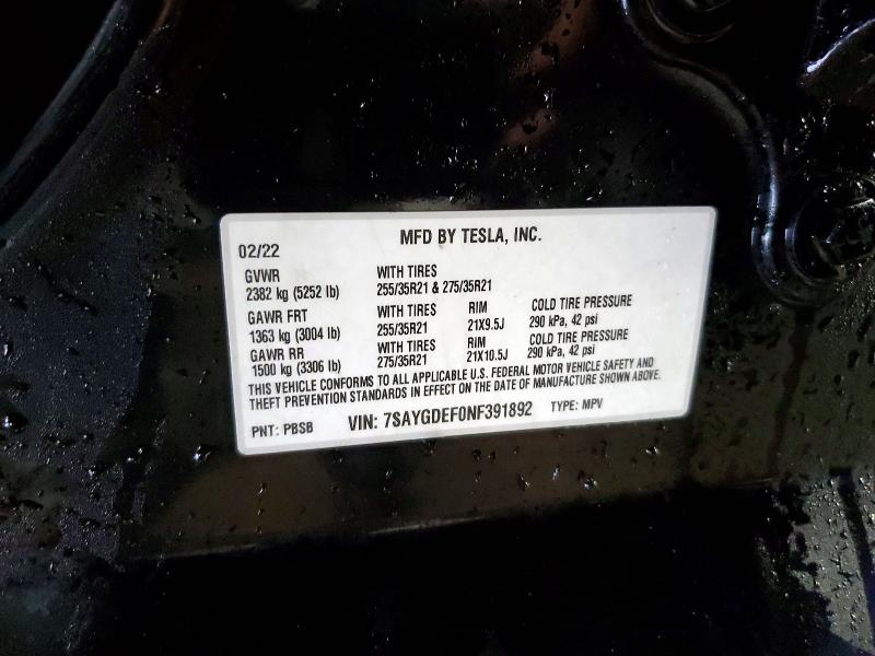 Продажа на аукционе авто 2022 Tesla Model Y, vin: 7SAYGDEF0NF391892, номер лота: 46245586
