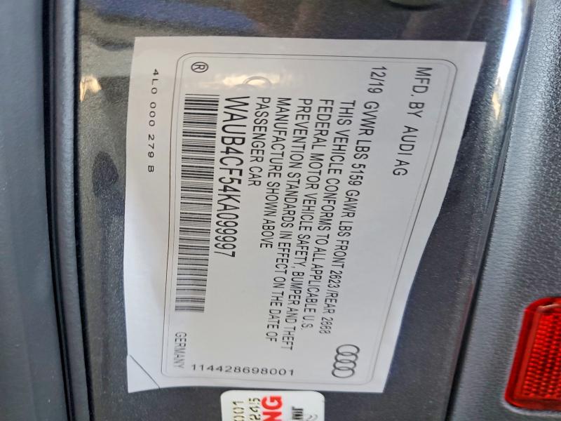 48868556 :رقم المزاد ، WAUB4CF54KA099997 vin ، 2019 Audi S5 مزاد بيع