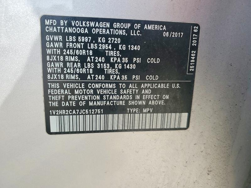 Продажа на аукционе авто 2018 Volkswagen Atlas S Fwd, vin: 1V2HR2CA7JC512751, номер лота: 48581106