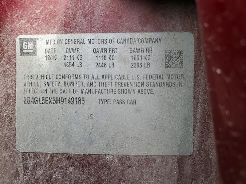 2017 Buick Regal მანქანა იყიდება აუქციონზე, vin: 2G4GL5EX5H9149185, აუქციონის ნომერი: 51009996