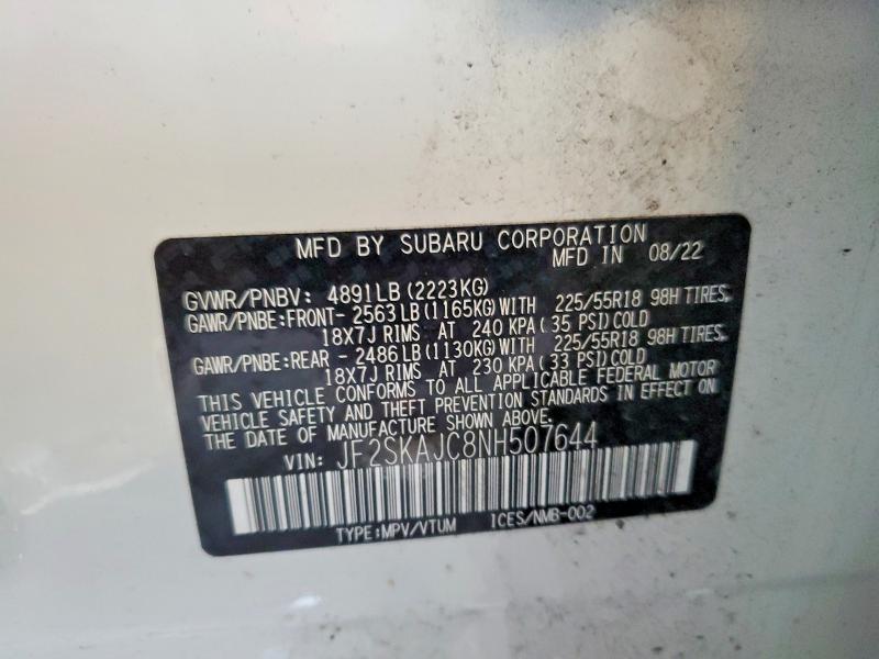 Продаж на аукціоні авто 2022 Subaru Forester, vin: JF2SKAJC8NH507644, номер лоту: 49827006