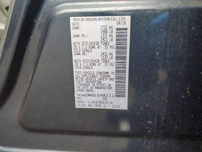 48697076 :رقم المزاد ، 5N1AR2MM8GC648211 vin ، 2016 Nissan Pathfinder مزاد بيع
