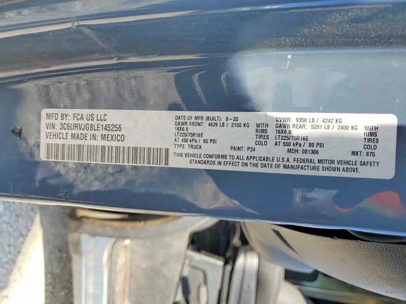 55084916 :رقم المزاد ، 3C6URVJG8LE145256 vin ، 2020 Ram Promaster 3500 مزاد بيع