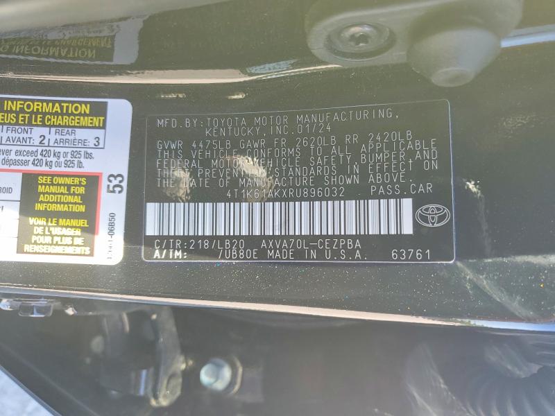 50490716 :رقم المزاد ، 4T1K61AKXRU896032 vin ، 2024 Toyota Camry مزاد بيع