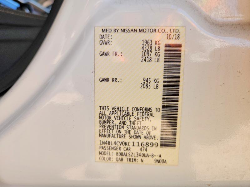 Aukcja sprzedaży 2019 Nissan Altima, vin: 1N4BL4CV0KC116899, numer aukcji: 49924396
