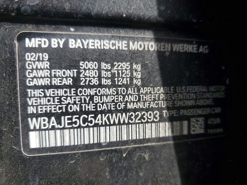 47415046 :رقم المزاد ، WBAJE5C54KWW32393 vin ، 2019 Bmw 540 مزاد بيع