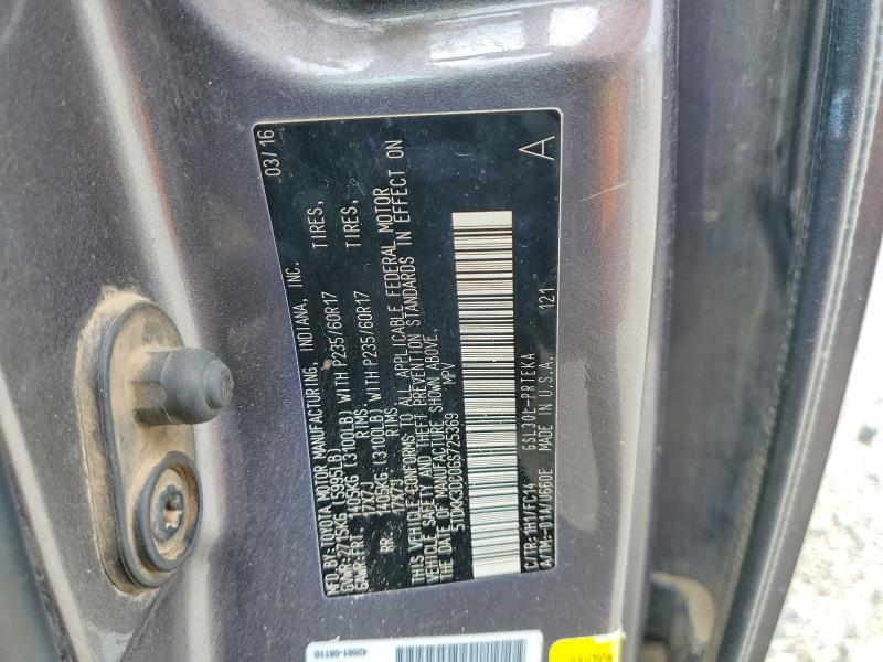 Aukcja sprzedaży 2016 Toyota Sienna, vin: 5TDKK3DC0GS725369, numer aukcji: 49822976