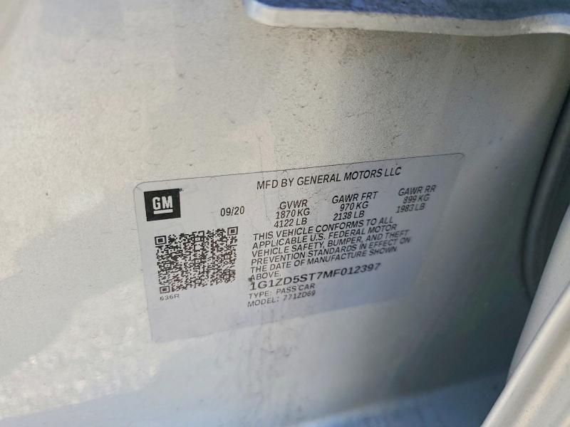 Продажа на аукционе авто 2021 Chevrolet Malibu, vin: 1G1ZD5ST7MF012397, номер лота: 49987156