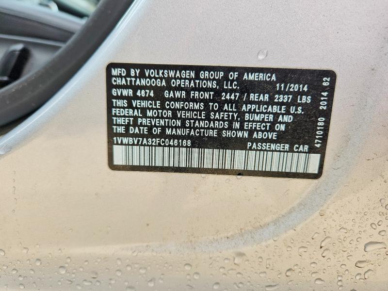 Aukcja sprzedaży 2015 Volkswagen Passat, vin: 1VWBV7A32FC046168, numer aukcji: 51606456