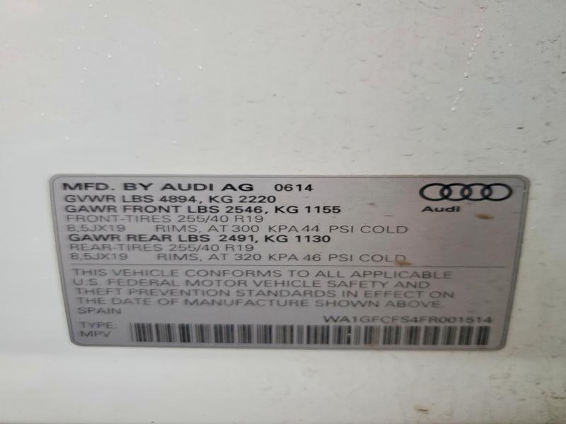 Aukcja sprzedaży 2015 Audi Q3, vin: WA1GFCFS4FR001514, numer aukcji: 47773846