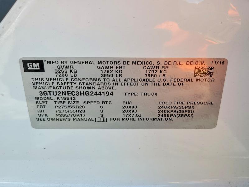 Продажа на аукционе авто 2017 Gmc Sierra, vin: 3GTU2NEC3HG244194, номер лота: 48424886