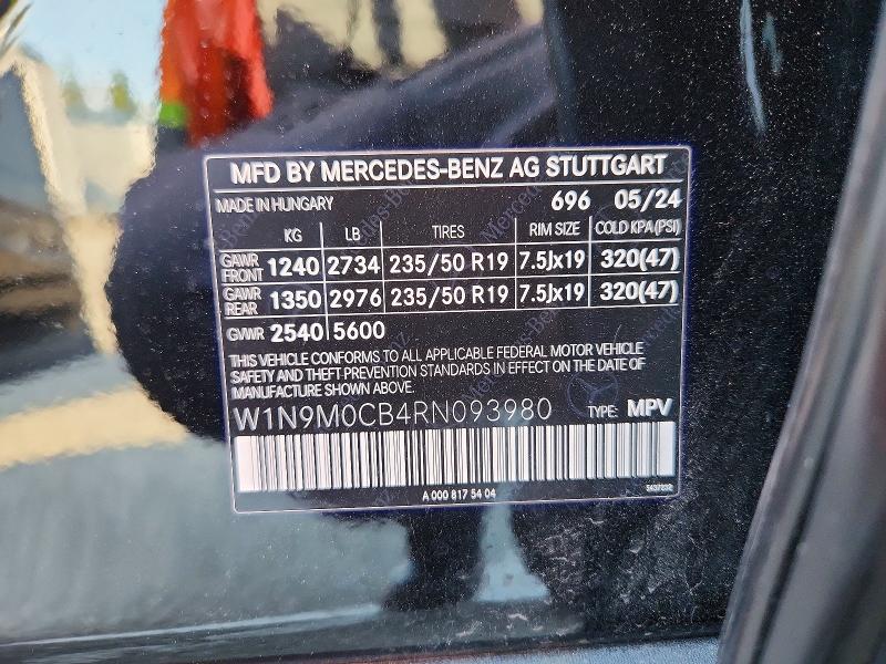 2024 Mercedes-benz Eqb მანქანა იყიდება აუქციონზე, vin: W1N9M0CB4RN093980, აუქციონის ნომერი: 48961626