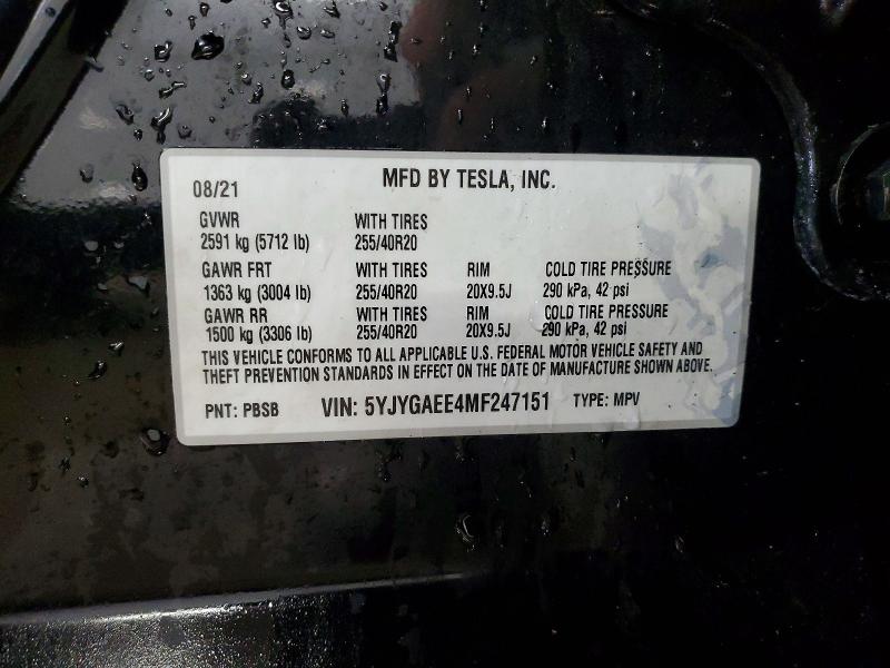 Продажа на аукционе авто 2021 Tesla Model Y, vin: 5YJYGAEE4MF247151, номер лота: 49468686