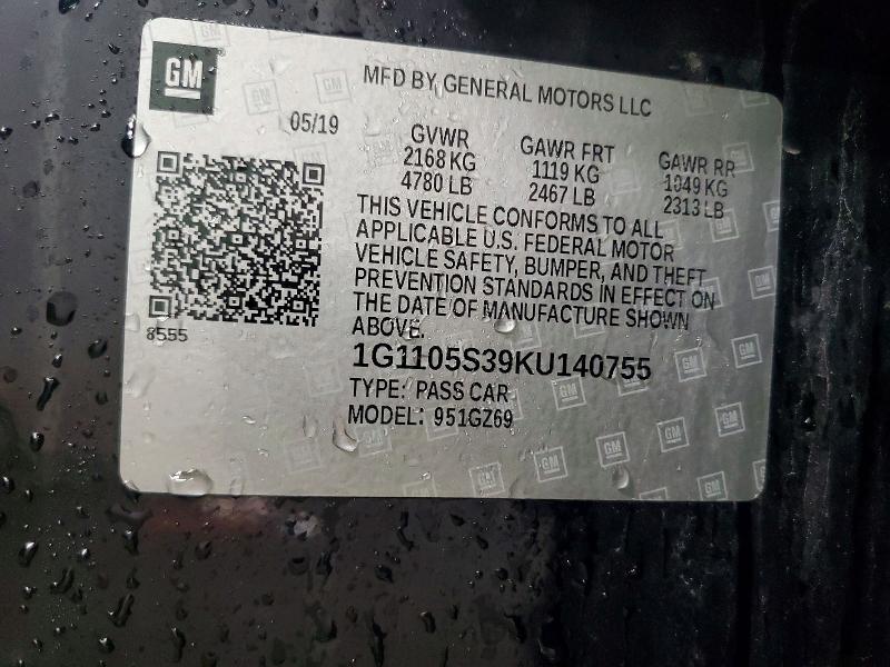 Aukcja sprzedaży 2019 Chevrolet Impala, vin: 1G1105S39KU140755, numer aukcji: 51303876