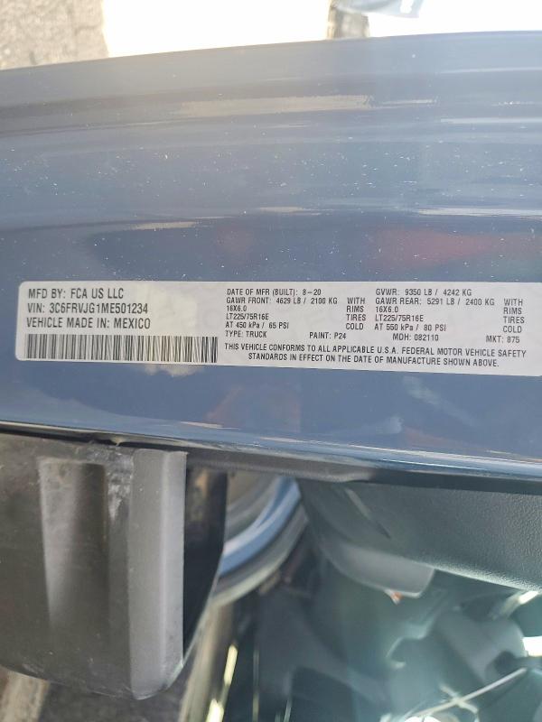 2021 Ram Promaster 3500 მანქანა იყიდება აუქციონზე, vin: 3C6FRVJG1ME501234, აუქციონის ნომერი: 48238286