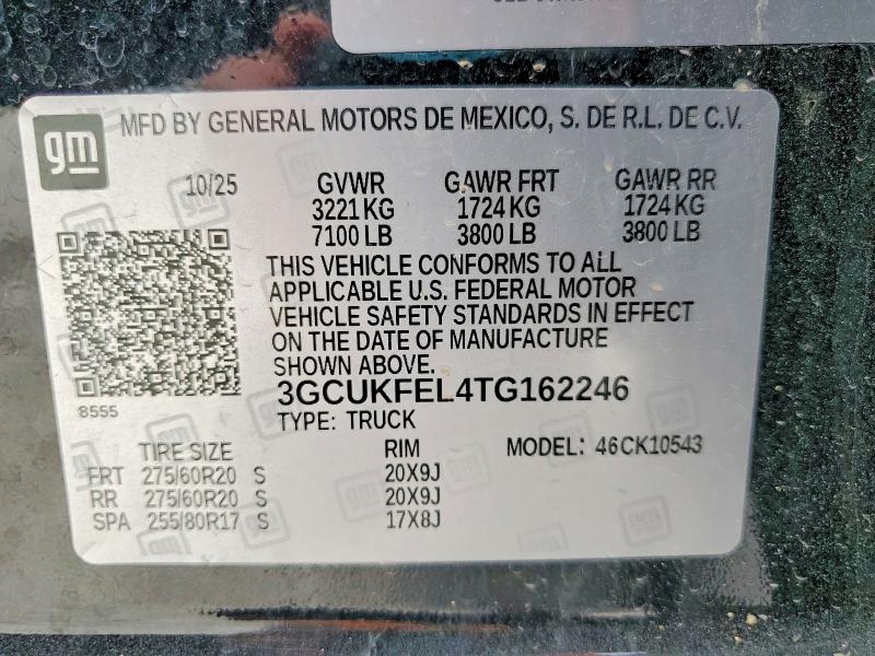 Aukcja sprzedaży 2026 Chevrolet Silverado, vin: 3GCUKFEL4TG162246, numer aukcji: 51529996