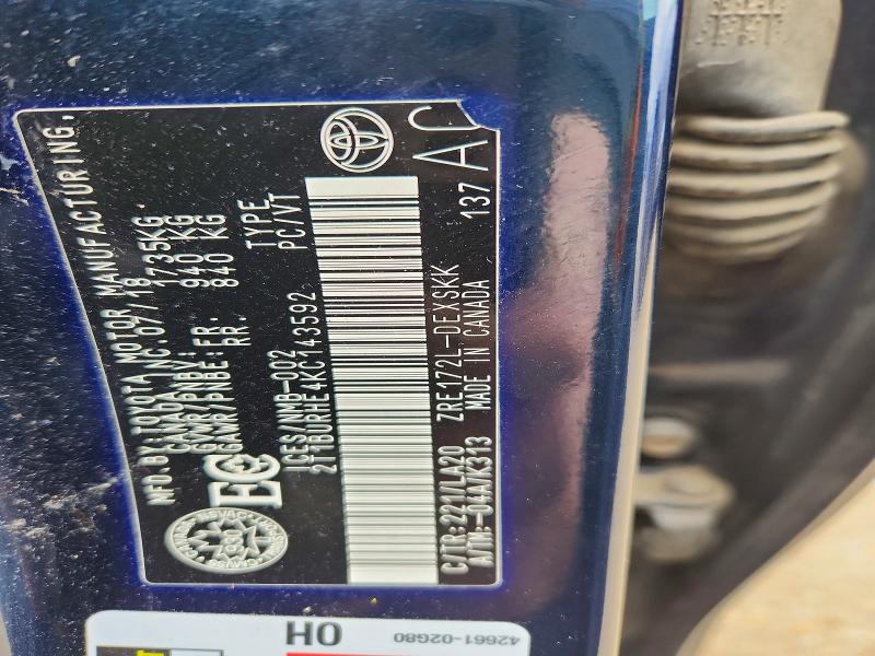 Aukcja sprzedaży 2019 Toyota Corolla, vin: 2T1BURHE4KC143592, numer aukcji: 49237566