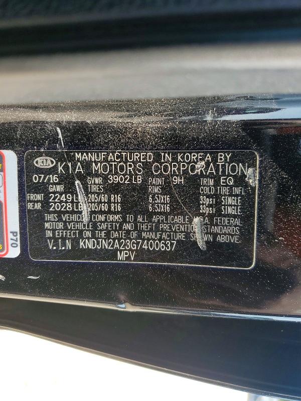 50903756 :رقم المزاد ، KNDJN2A23G7400637 vin ، 2016 Kia Soul مزاد بيع