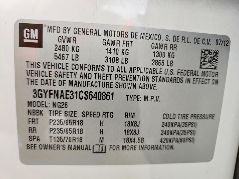 Aukcja sprzedaży 2012 Cadillac Srx, vin: 3GYFNAE31CS640861, numer aukcji: 50127426