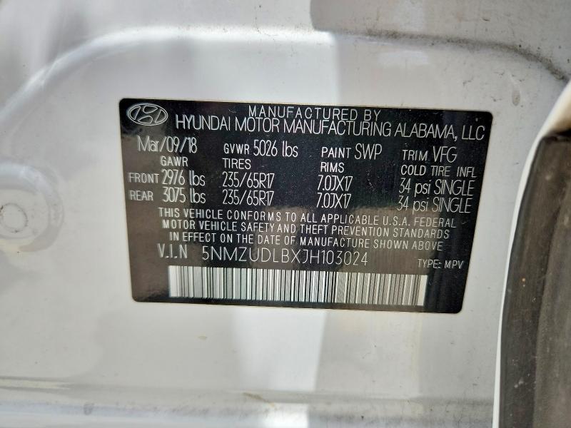 Aukcja sprzedaży 2018 Hyundai Santa Fe Sport, vin: 5NMZUDLBXJH103024, numer aukcji: 50834626