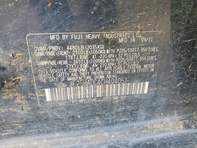2012 Subaru Forester მანქანა იყიდება აუქციონზე, vin: JF2SHADC4CH404051, აუქციონის ნომერი: 49441256