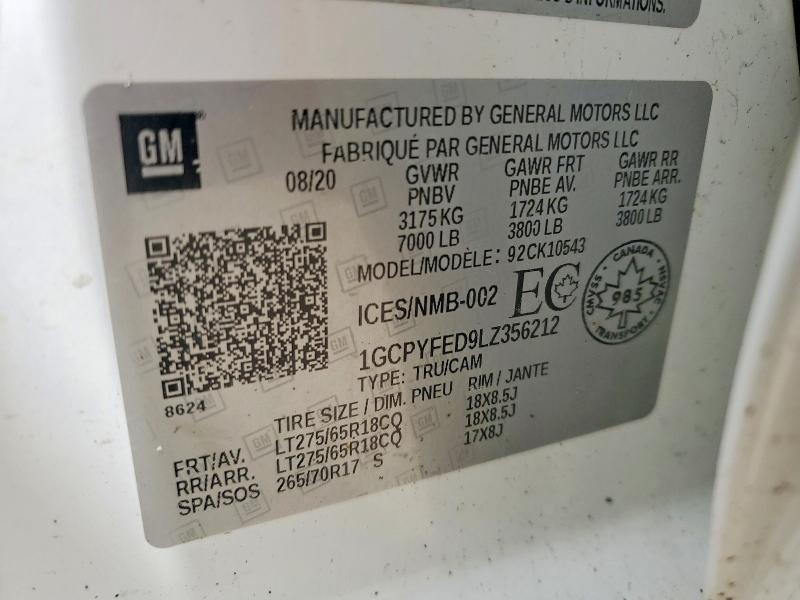 Продажа на аукционе авто 2020 Chevrolet Silverado, vin: 1GCPYFED9LZ356212, номер лота: 79756315