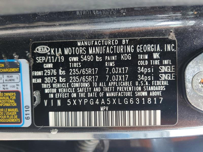 51495776 :رقم المزاد ، 5XYPG4A5XLG631817 vin ، 2020 Kia Sorento مزاد بيع