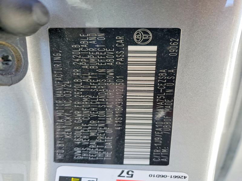 2024 Toyota Camry მანქანა იყიდება აუქციონზე, vin: 4T1S11BK3RU127501, აუქციონის ნომერი: 51317526