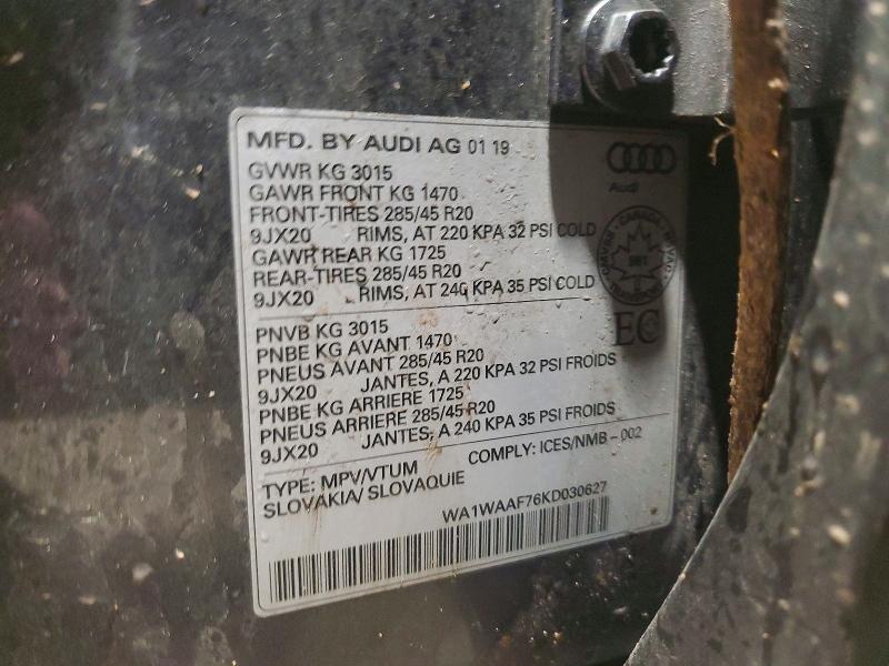 Aukcja sprzedaży 2019 Audi Q7, vin: WA1WAAF76KD030627, numer aukcji: 50291406