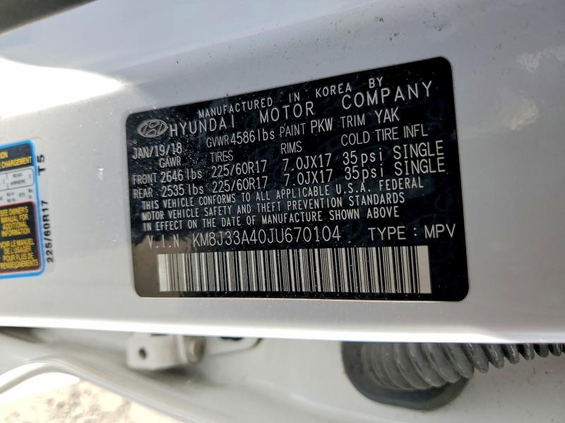 2018 Hyundai Tucson მანქანა იყიდება აუქციონზე, vin: KM8J33A40JU670104, აუქციონის ნომერი: 51003806