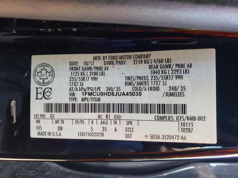 Aukcja sprzedaży 2018 Ford Escape, vin: 1FMCU9HD8JUA45030, numer aukcji: 48775976