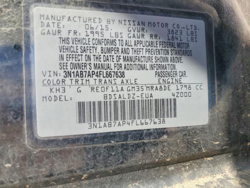 Продажа на аукционе авто 2015 Nissan Sentra, vin: 3N1AB7AP4FL667638, номер лота: 48510896