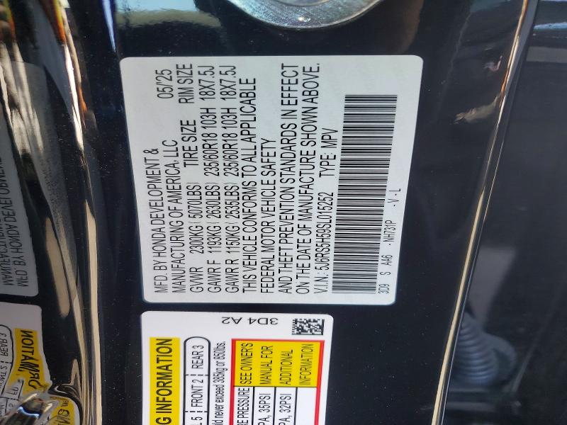 47997156 :رقم المزاد ، 5J6RS5H59SL015252 vin ، 2025 Honda Cr-v مزاد بيع