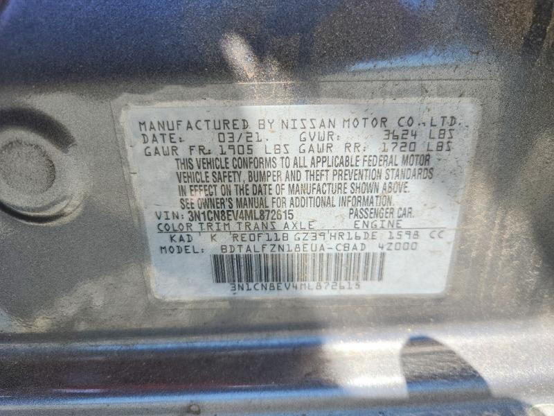 Продаж на аукціоні авто 2021 Nissan Versa, vin: 3N1CN8EV4ML872615, номер лоту: 50951536