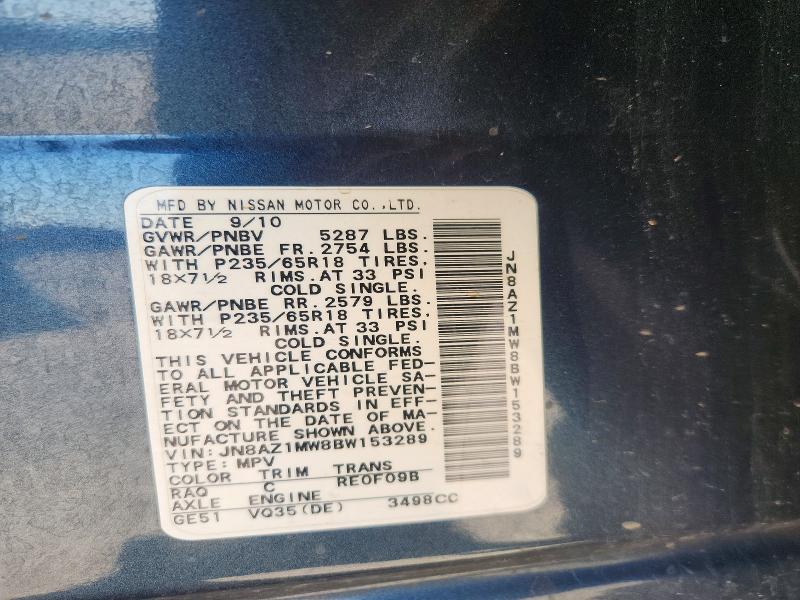Продаж на аукціоні авто 2011 Nissan Murano, vin: JN8AZ1MW8BW153289, номер лоту: 49132136