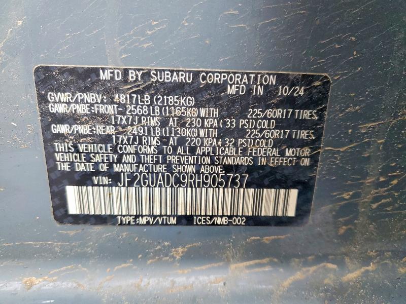 50096666 :رقم المزاد ، JF2GUADC9RH905737 vin ، 2024 Subaru Crosstrek مزاد بيع