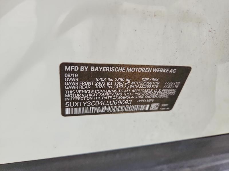 2020 Bmw X3 მანქანა იყიდება აუქციონზე, vin: 5UXTY3C04LLU69693, აუქციონის ნომერი: 48655076