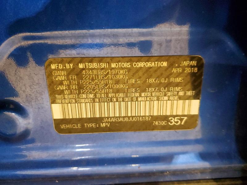 50272086 :رقم المزاد ، JA4AR3AU8JU016187 vin ، 2018 Mitsubishi Outlander Sport مزاد بيع