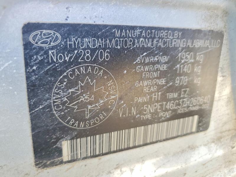 50906576 :رقم المزاد ، 5NPET46C37H260640 vin ، 2007 Hyundai Sonata Gl 4dr مزاد بيع