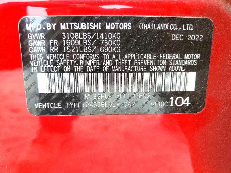 Продаж на аукціоні авто 2023 Mitsubishi Mirage, vin: ML32FUFJXPHF03602, номер лоту: 51168706