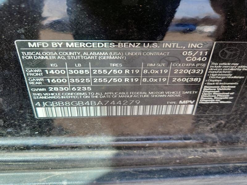Aukcja sprzedaży 2011 Mercedes-benz Ml, vin: 4JGBB8GB4BA744279, numer aukcji: 49078506