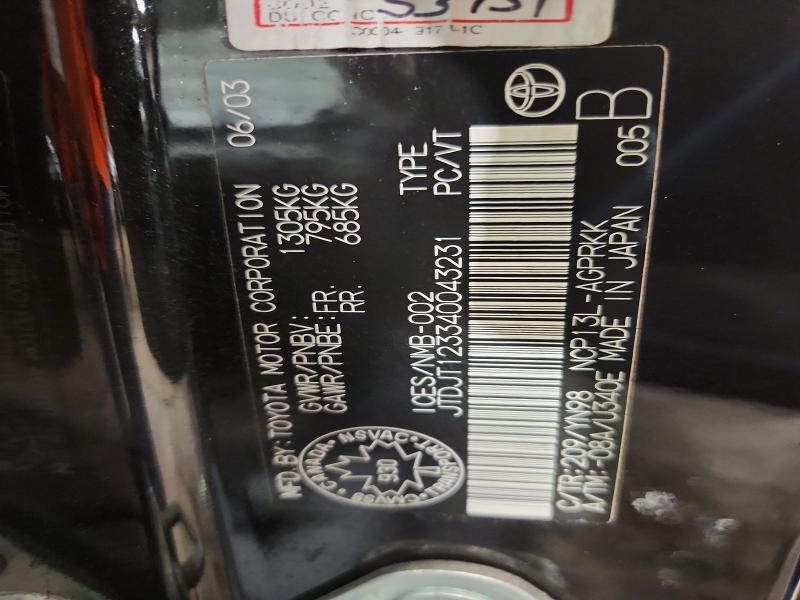 Продаж на аукціоні авто 2004 Toyota Echo, vin: JTDJT123340043231, номер лоту: 49745276