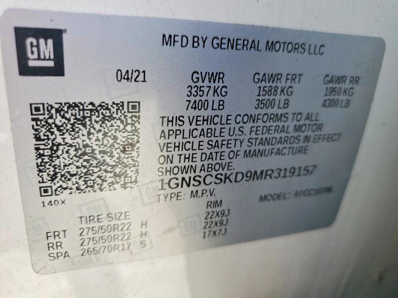 Продажа на аукционе авто 2021 Chevrolet Tahoe, vin: 1GNSCSKD9MR319157, номер лота: 51071196