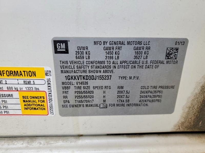 50917966 :رقم المزاد ، 1GKKVTKD3DJ155237 vin ، 2013 Gmc Acadia مزاد بيع